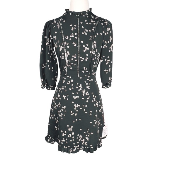 ASOS Design Mini Dress Star Print Ladder Ruffle Trim 1/2 Sleeve Mock Neck Size 2 - Picture 1 of 11